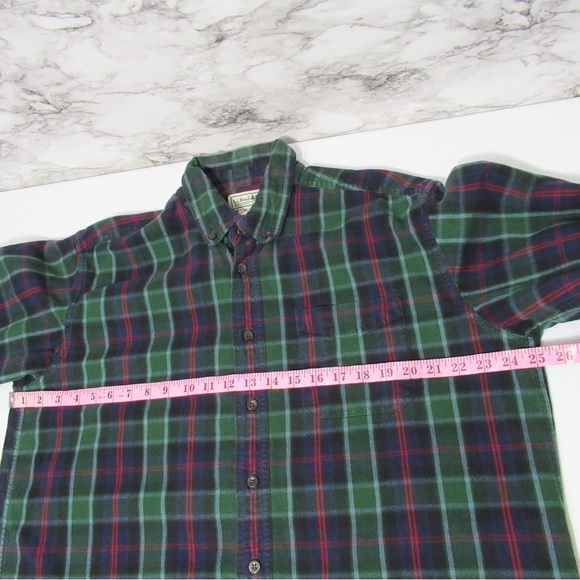 L.L. Bean Men’s Green Plaid Flannel Button Down Shirt Size Large Tall - Picture 6 of 12